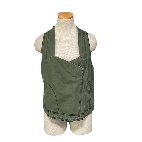 Inked & Faded Moto Vest Army Green Zip Size Small - Picture 2 of 13
